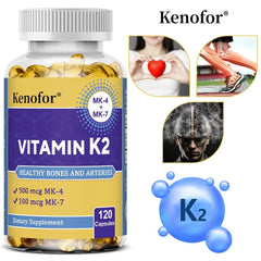 Vitamin K2 Capsules with MK-4 & MK-7 β Supports Strong Bones, Heart & Brain Health | Dietary Supplement