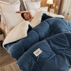 Thick Milk Fleece Winter Blanket – Ultra Soft Warm Artificial Lamb Cashmere Comforter, Cozy Weighted Quilt for Bed & Sofa