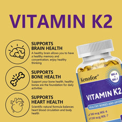 Vitamin K2 Capsules with MK-4 & MK-7 β Supports Strong Bones, Heart & Brain Health | Dietary Supplement