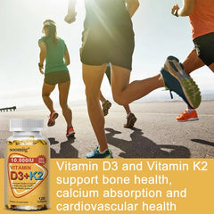 Vitamin D3 + K2 (10000 IU) Supplement – Bone Strength, Immune Support & Cardiovascular Health – Hair, Skin & Nail Wellness – 60 Capsules