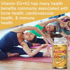 Vitamin D3 + K2 (10000 IU) Supplement – Bone Strength, Immune Support & Cardiovascular Health – Hair, Skin & Nail Wellness – 60 Capsules