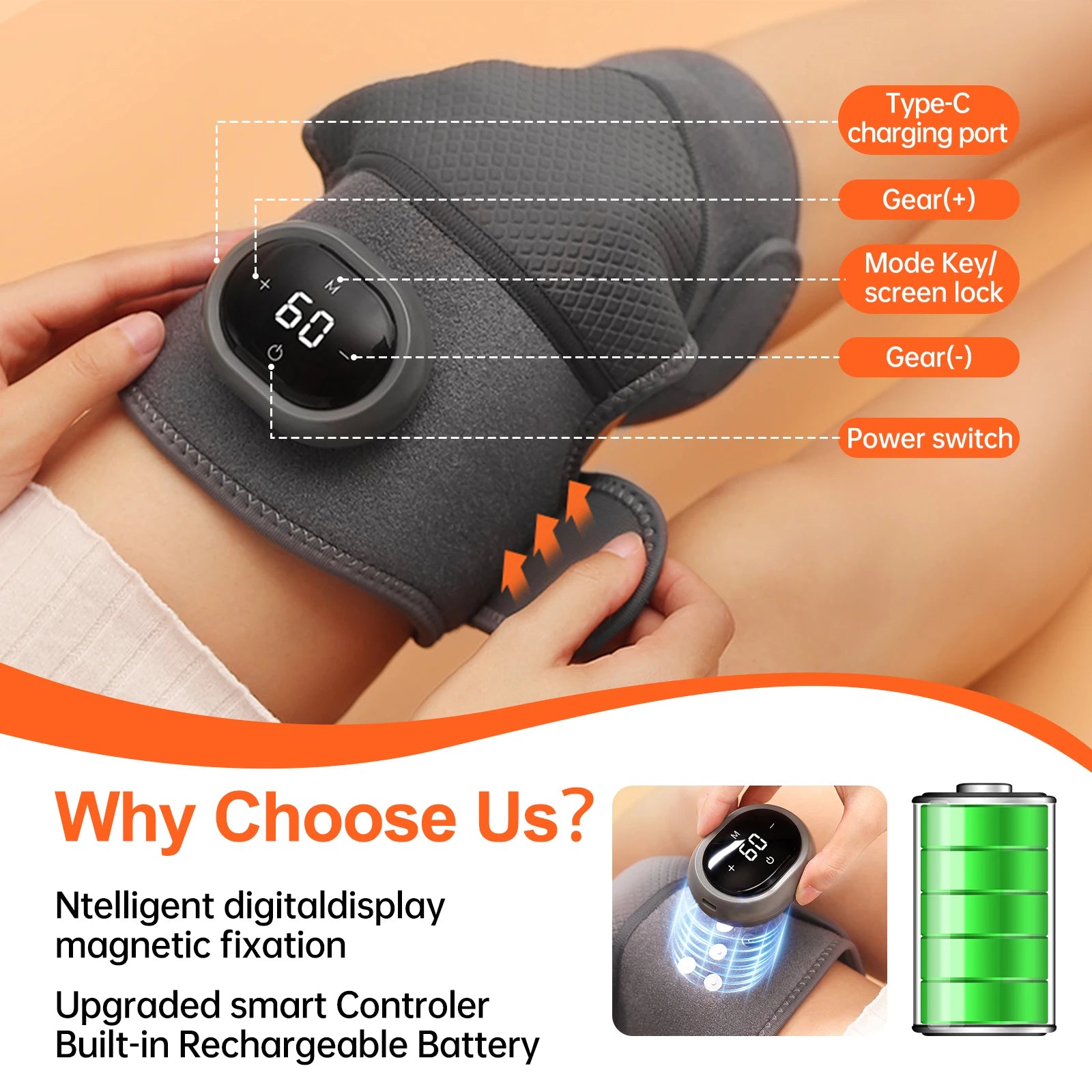 2PCS Cordless Heated Knee Massager with Vibration – Pain Relief for Knee, Shoulder & Elbow