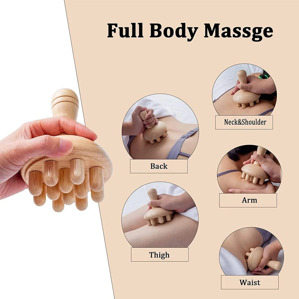 Wooden Lymphatic Drainage Massage Tool – One-Handed Body Sculpting & Gua Sha Scraping Massager