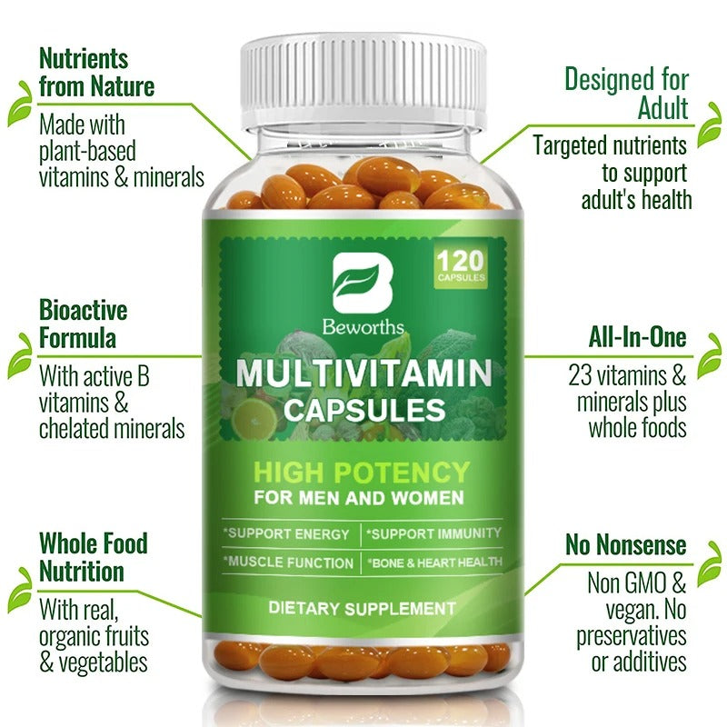 BEWORTHS Multivitamin Capsules – Vitamins & Minerals for Energy, Brain, Heart, Skin, Eye & Immune Health | For Men & Women