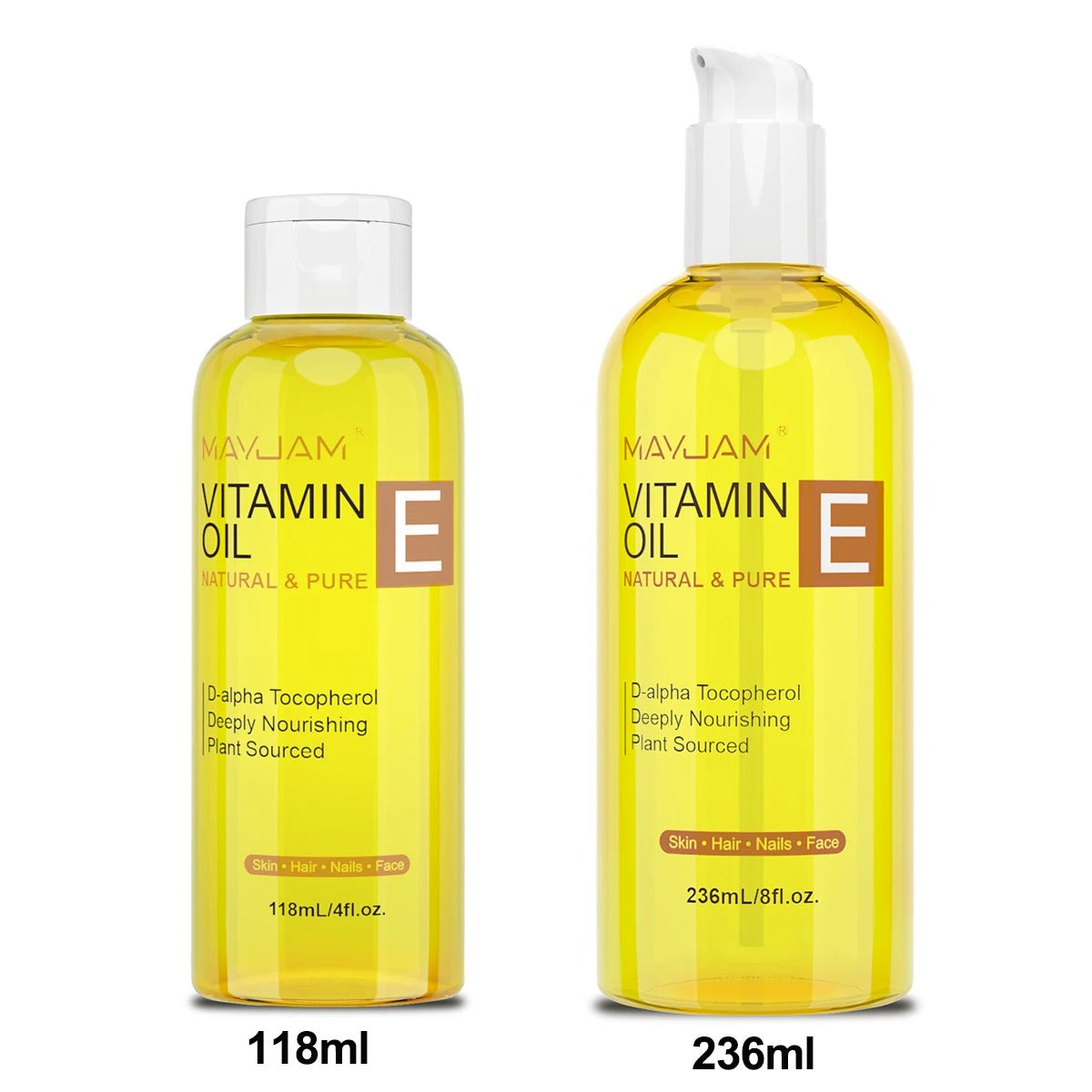 MAYJAM Vitamin E Oil — Pure Natural Essence Oil for Face, Body & Hair | Deep Moisturizing & Brightening | Spa-Grade Skin Care (118 ml / 236 ml)