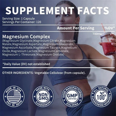 Magnesium Complex Supplement – Bone & Heart Health Support | Glycinate, Citrate, Malate, Aspartate, Gluconate, Ascorbate + Taurine – 120 Capsules