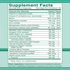 Blood Sugar Support Supplement – Vitamin C, Gymnema Sylvestre, Alpha Lipoic Acid, Cinnamon & Cayenne – Metabolism & Glucose Balance – 120 Capsules