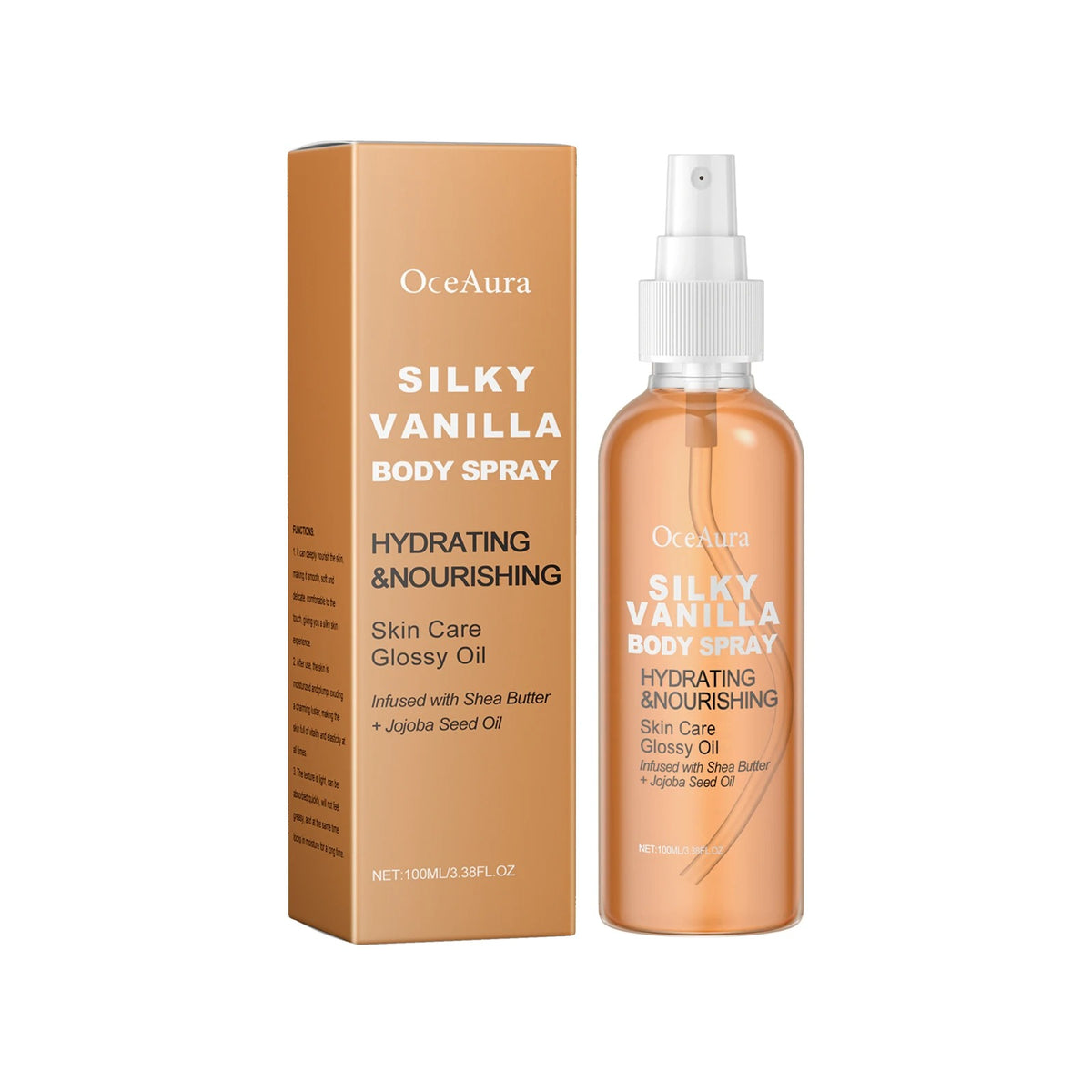 🌸 OceAura Vanilla Body Moisturizer Spray – 100ml Hydrating Body Oil Mist with Shea Butter, Jojoba & Coconut for Silky, Glowing Skin