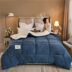 Thick Milk Fleece Winter Blanket – Ultra Soft Warm Artificial Lamb Cashmere Comforter, Cozy Weighted Quilt for Bed & Sofa