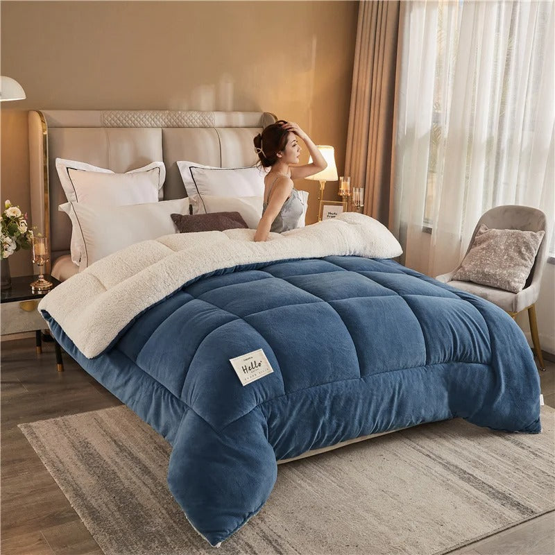 Thick Milk Fleece Winter Blanket – Ultra Soft Warm Artificial Lamb Cashmere Comforter, Cozy Weighted Quilt for Bed & Sofa