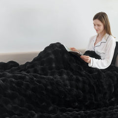 Weighted Faux Rabbit Fleece Blanket – Ultra Soft 6 lbs Cozy Bed Throw for Deep Relaxation & Better Sleep